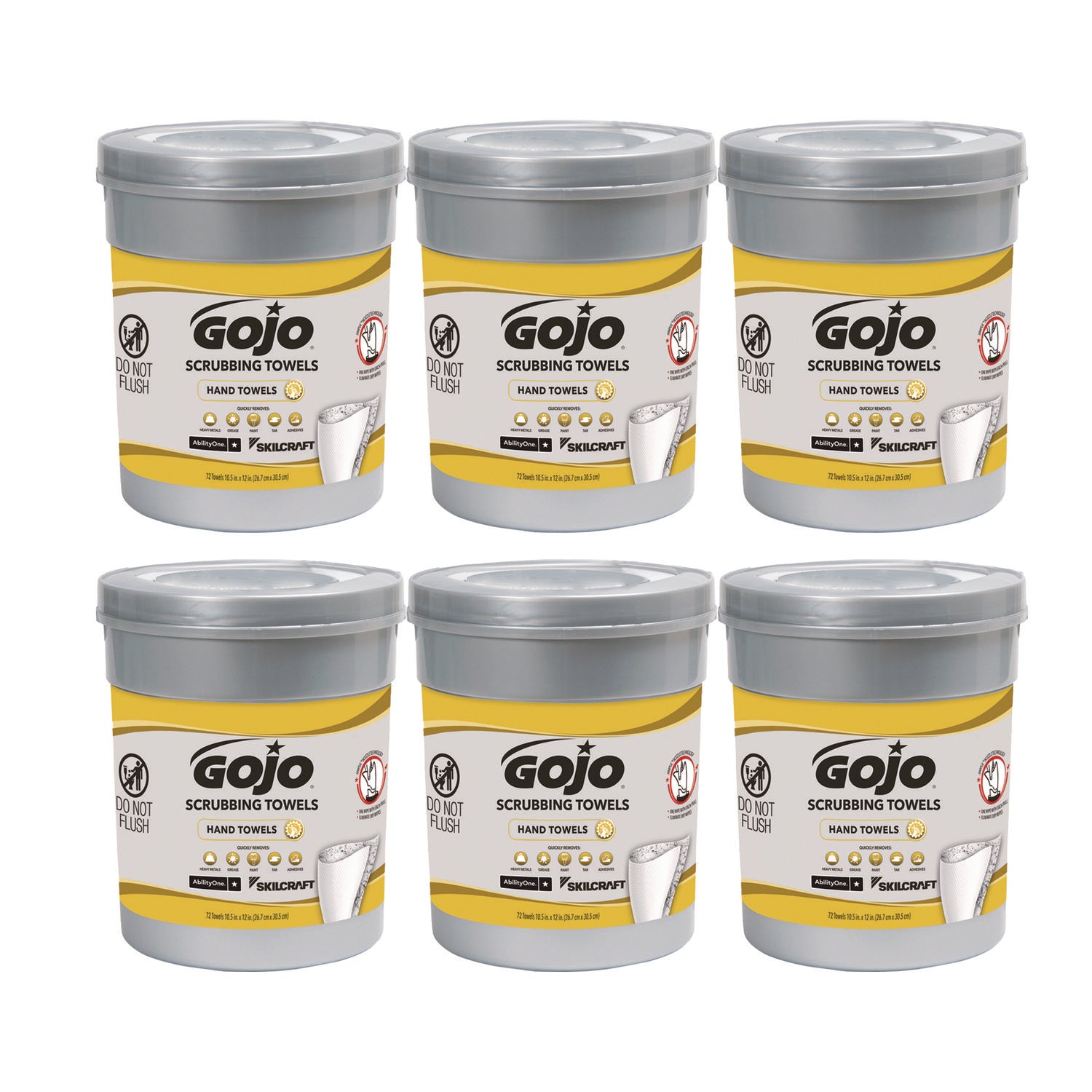 AbilityOne 7930016997556, SKILCRAFT GOJO Scrubbing Towels, 1-Ply, Fresh Citrus Scent, White, 72/Canister, 6 Canisters/CT