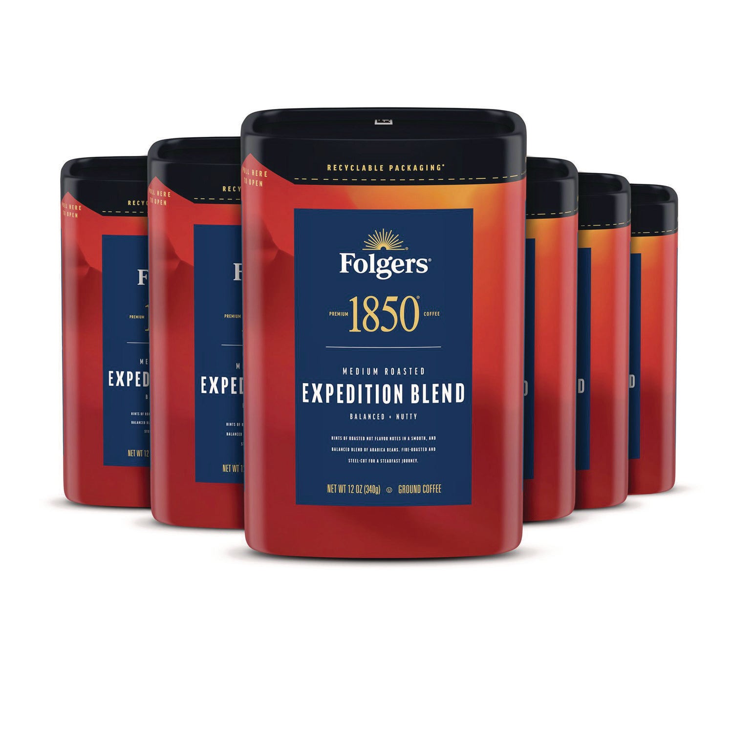 1850 Coffee, Expedition Blend, Ground, 12 oz Canister, 6/Carton (FOL93312)