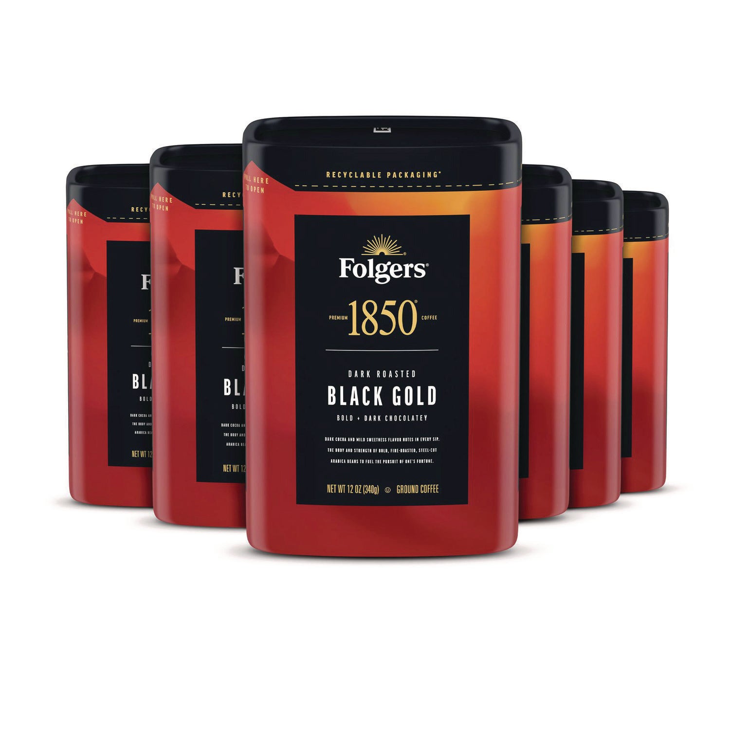 1850 Coffee, Black Gold, 12 oz Bag, 6/Carton (FOL12722)