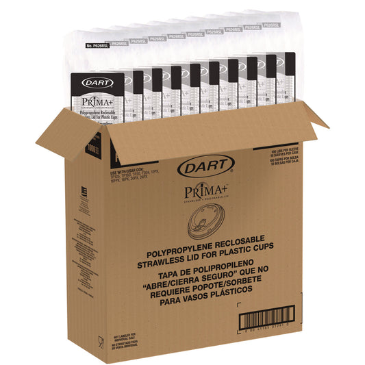 Dart Prima Strawless Plastic Lids, Fits 12 oz to 26 oz Cups, Clear, 100 Lids/Sleeve, 10 Sleeves/Carton (DCCP626RSL)
