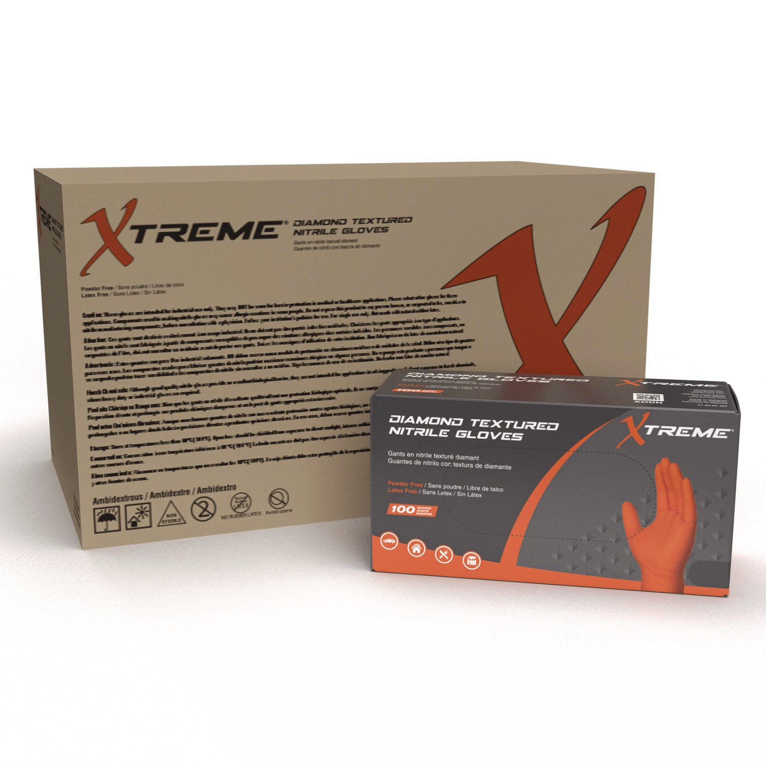 Xtreme by AMMEX DT Nitrile Disposable Gloves, Powder-Free, X-Large, 6 mil Thick, 9.5" Long, Orange, 100/Box, 10 Boxes/Carton (XODN48100)