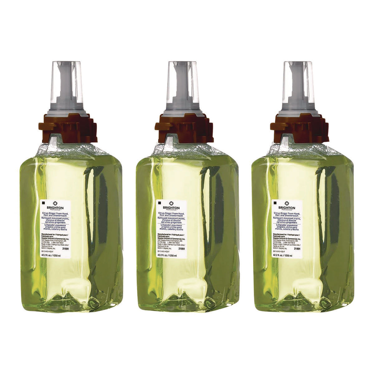 Brighton Professional ADX Foaming Hand Soap Refills, Hand/Hair/Shower Wash, Citrus Ginger Scent, 1,250 mL, 3/Carton (GOJ370143)