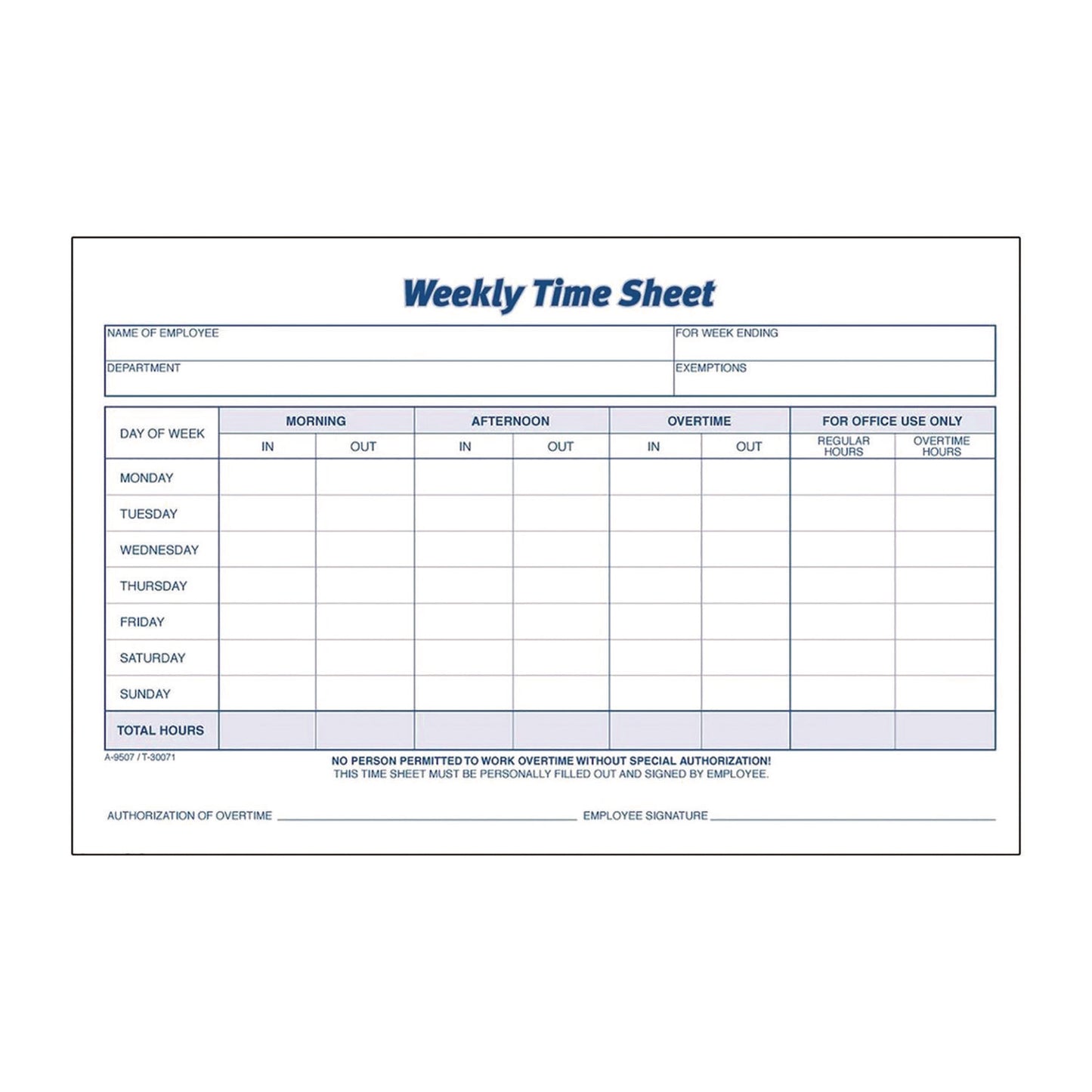 Adams Time Sheets, One Part (No Copies), 8.5 x 5.5, 100 Forms/Pad, 2 Pads/Pack (ABF9507ABF)