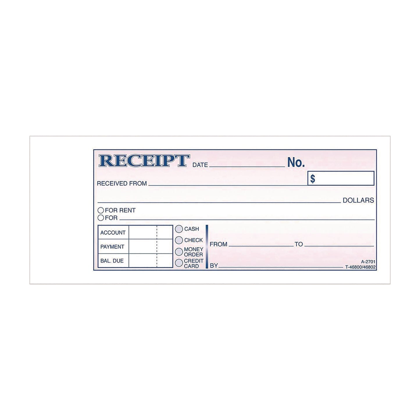 Adams Money/Rent Receipt Book, Two-Part Carbonless, 6.69 x 2.75, 50 Receipts/Book, 5 Books/Pack (ABFDC2701)