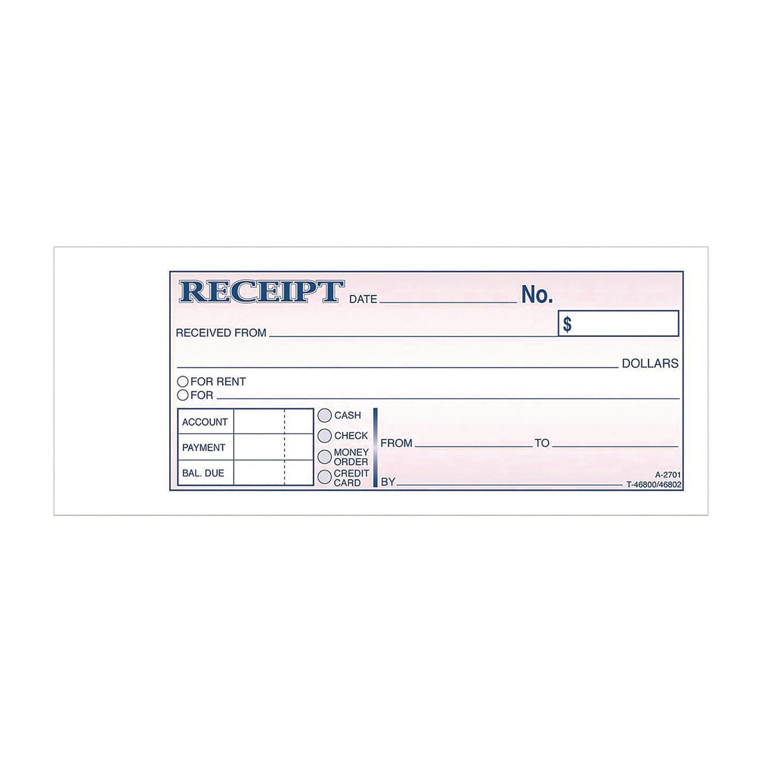 Adams Money/Rent Receipt Book, Two-Part Carbonless, 6.69 x 2.75, 50 Receipts/Book, 5 Books/Pack (ABFDC2701)