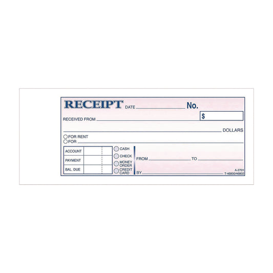 Adams Money/Rent Receipt Book, Two-Part Carbonless, 6.69 x 2.75, 50 Receipts/Book, 5 Books/Pack (ABFDC2701)