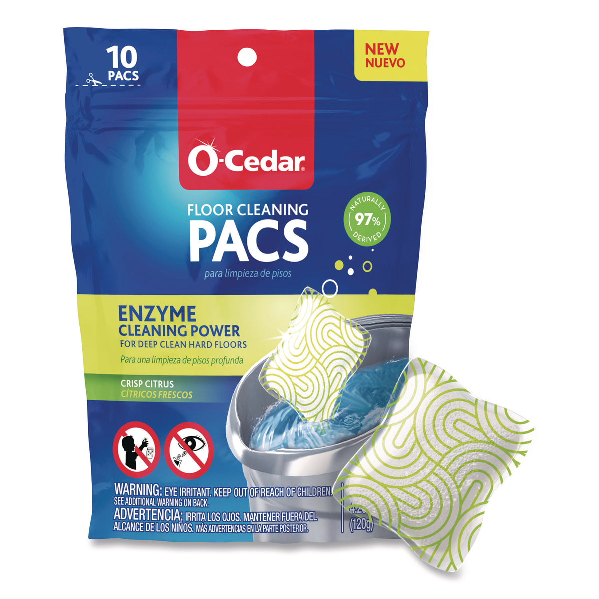 O-Cedar Cleaning PACS, Crisp Citrus Scent, 10/Pack, 8 Packs/Carton (172400CT)