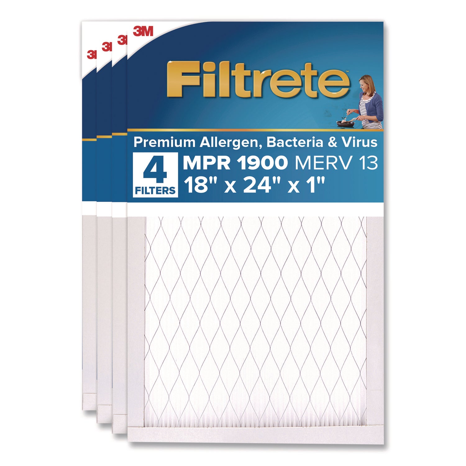 Filtrete Premium Allergen, Bacteria and Virus Filter, 18 x 24, 4/Carton (UA214CA)