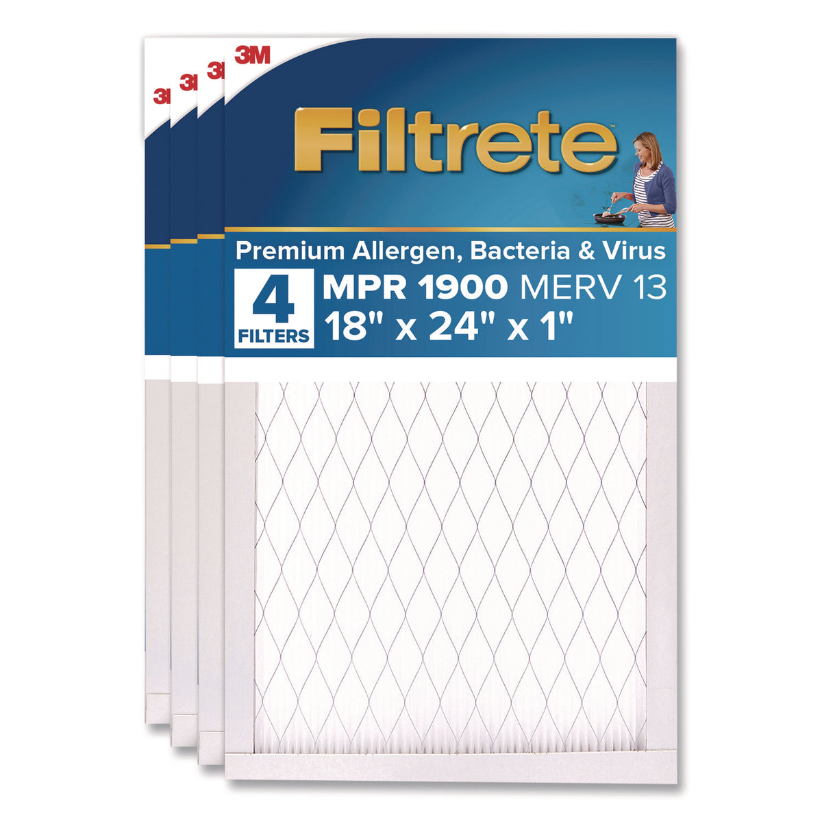 Filtrete Premium Allergen, Bacteria and Virus Filter, 18 x 24, 4/Carton (UA214CA)