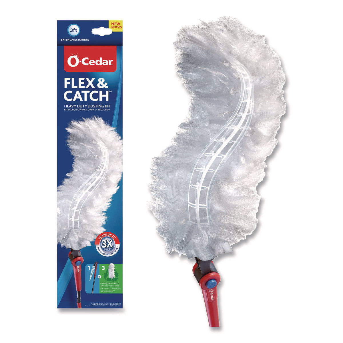 O-Cedar Flex and Catch Heavy-Duty Dusting Kit, 1 Duster Wand and 3 Refills, 6/Carton (172148CT)