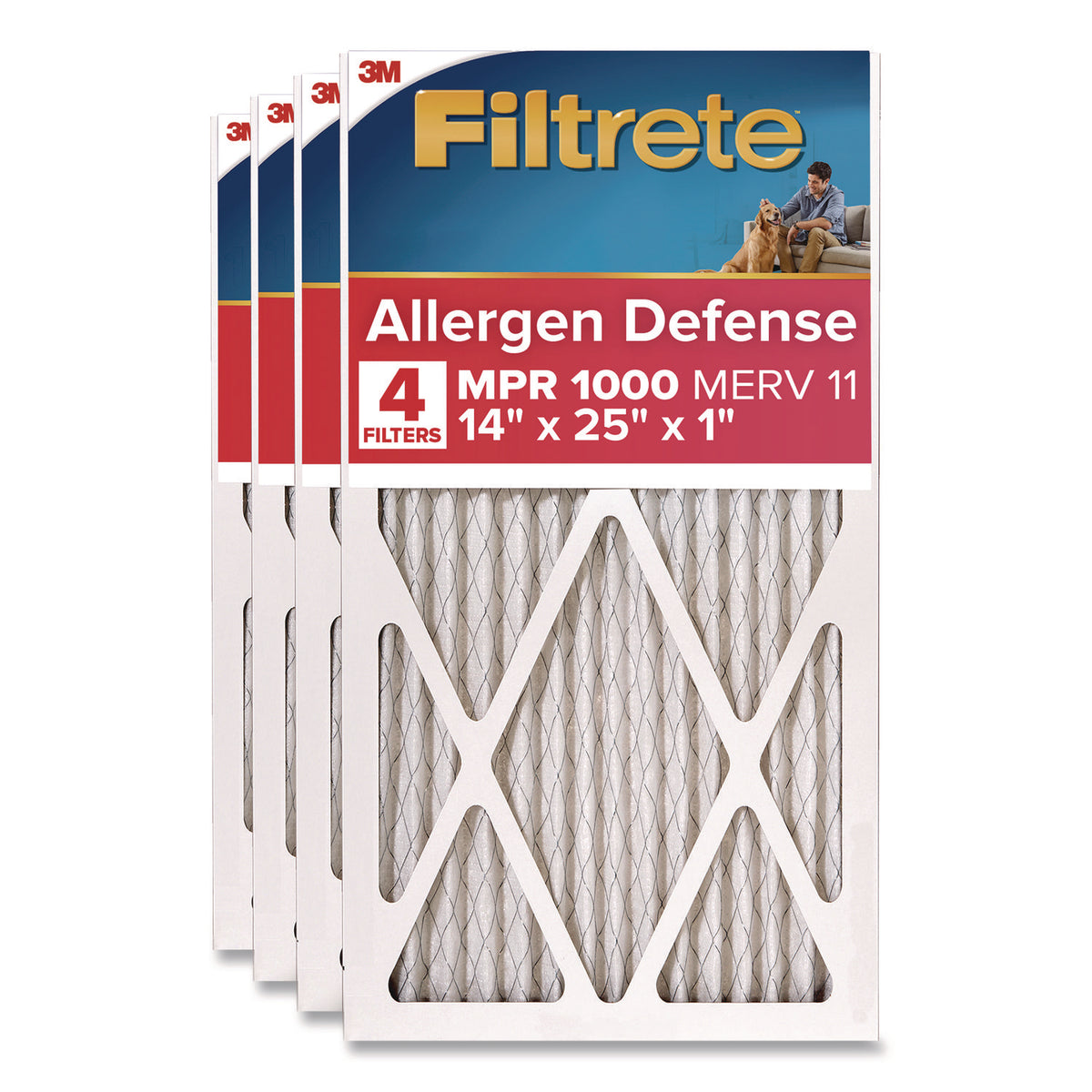Filtrete Allergen Defense Air Filter, 12 x 25, 4/Carton (98044CA)