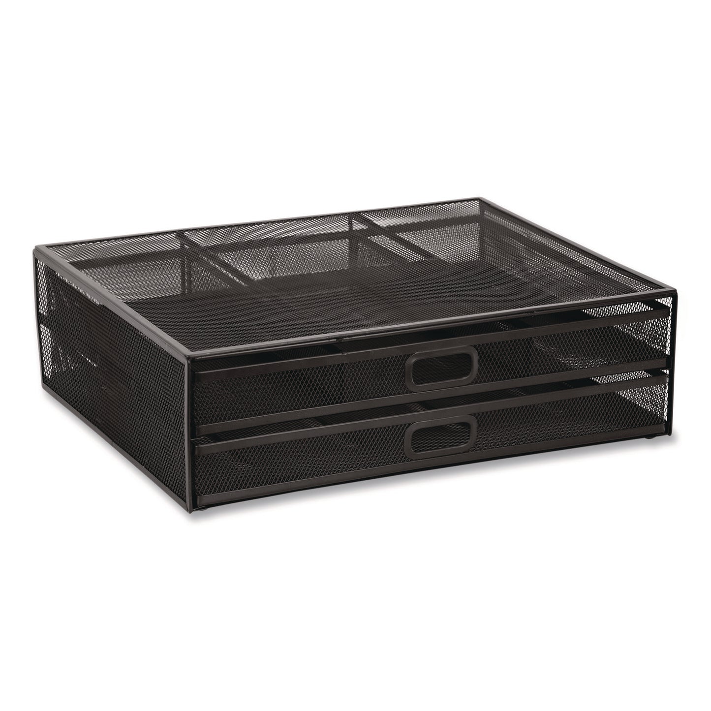 MOUNT-IT! Metal Mesh Monitor Stand with Storage Drawers, For Up to 32" Monitors, 15.8" x 11.8" x 4.7", Black, Supports 30 lb (MI7365)