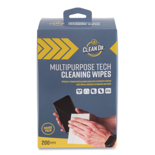 Digital Innovations ScreenDr Multipurpose Tech Cleaning Wipes, 7 x 4, Unscented, White, 200/Pack (32694)