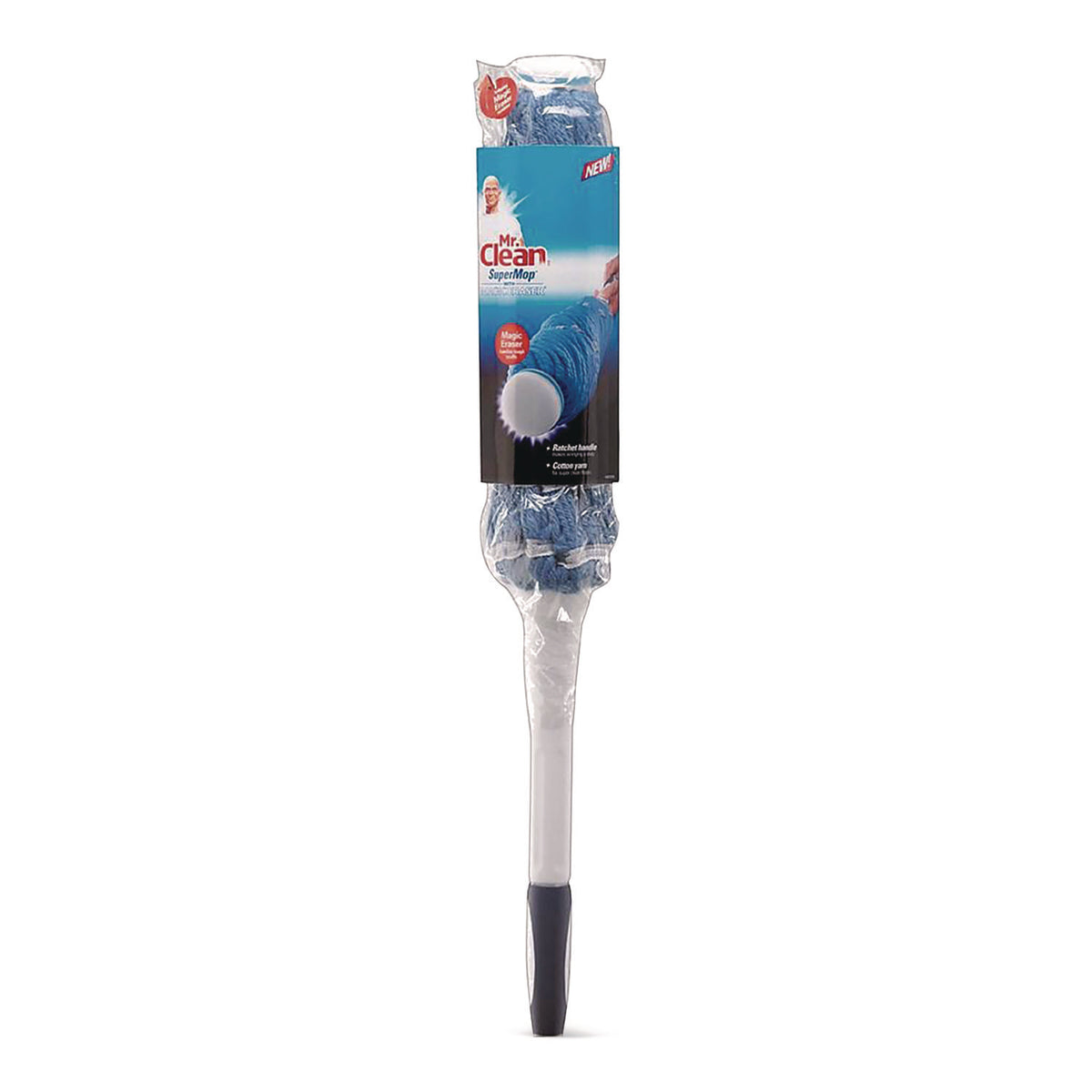 Mr. Clean SuperMop with Magic Eraser, 3.5" Blue Cotton Head, White Nylon Handle (949812)