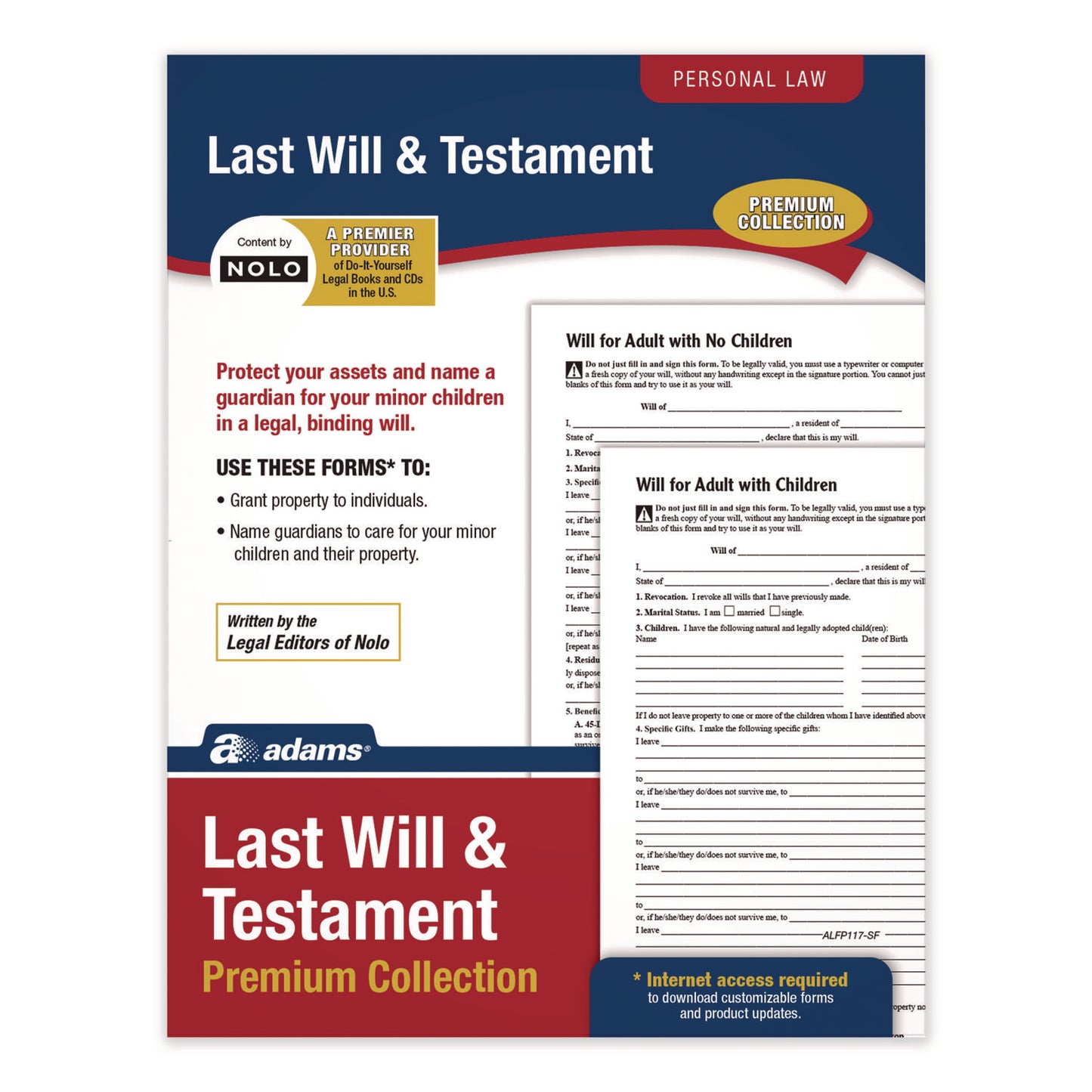 Adams Last Will and Testament Digital Download with Instructions, Inkjet/Laser Printable, 8.5 x 11, Unlimited Number of Forms (ALFP117)