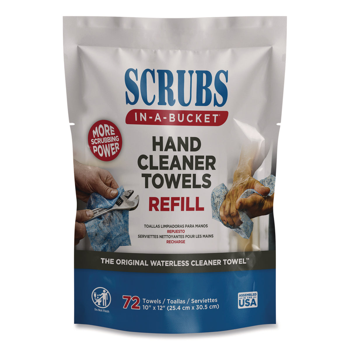 Hand Cleaner Towels, SCRUBS in-a-Bucket Refill, 1-Ply, 10 x 12, Citrus, Blue/White, 72/Pack, 6 Packs/Carton (42270)
