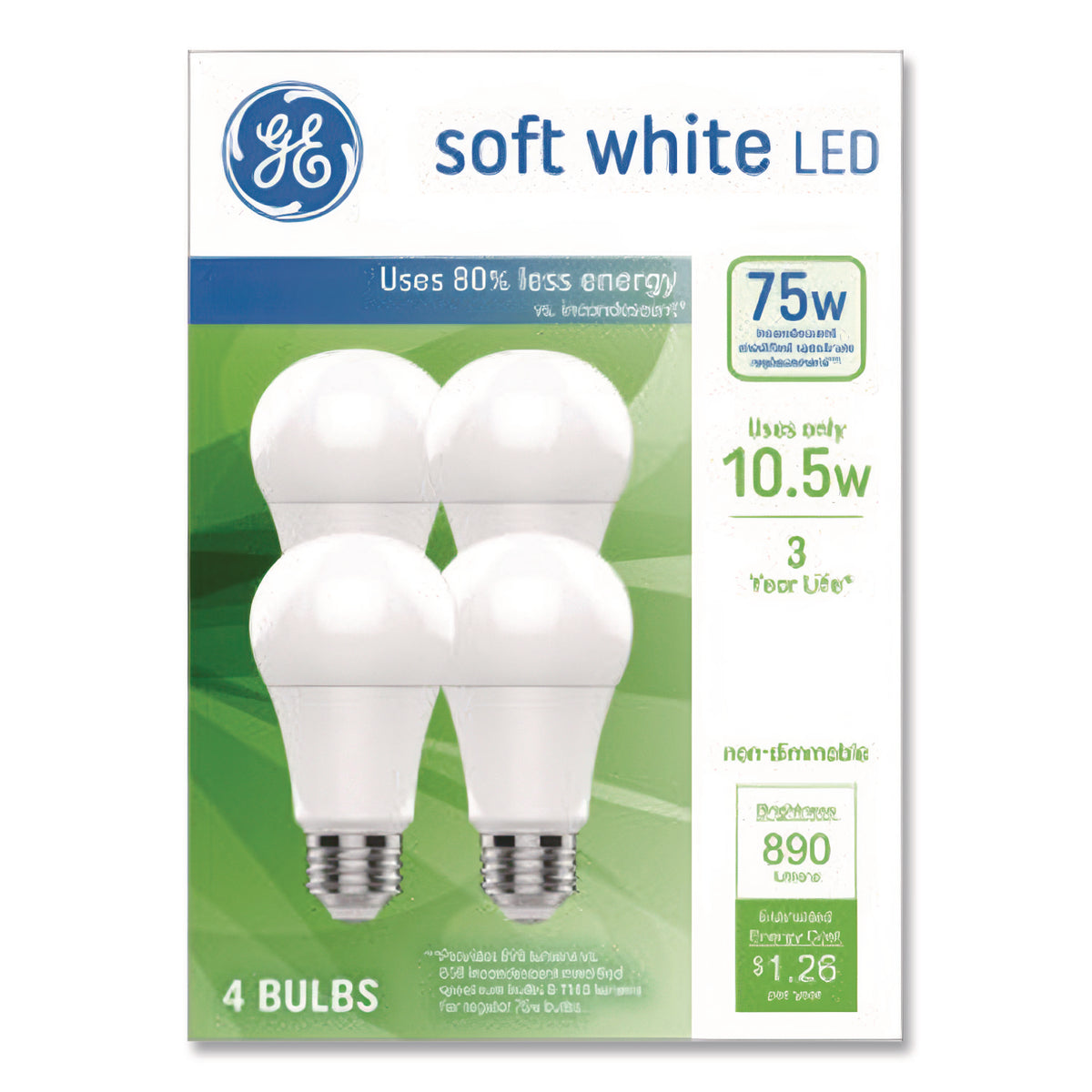GE Classic LED SW Non-Dim A19 Light Bulb, 10.5 W, Soft White, 4/Pack (93131064)