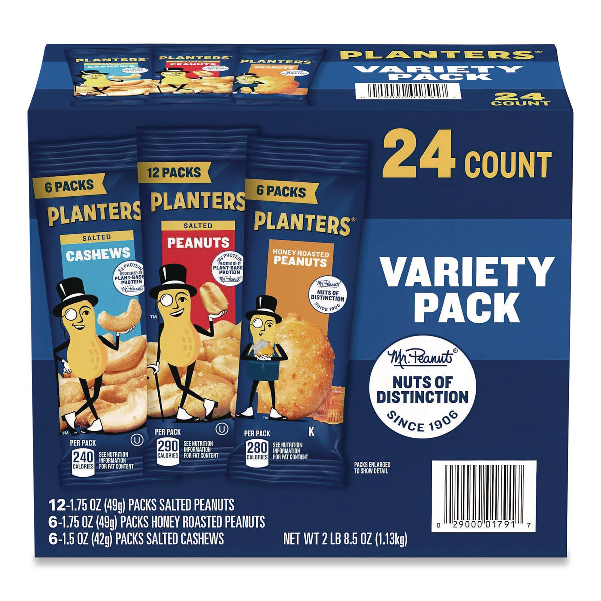 Planters Salted Nuts Variety Pack, Assorted Flavors, 1.5 oz/1.75 oz Packs, 24/Carton (884624)