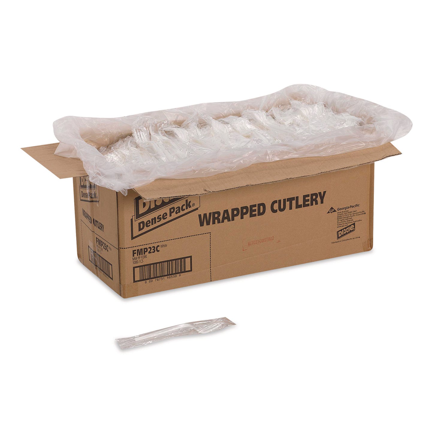 Dixie Mediumweight Polypropylene Cutlery, Individually Wrapped, Fork, Plastic, White, 1,000/Carton (FMP23C)