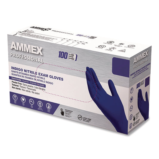AMMEX Professional Nitrile Exam Gloves, Powder-Free, Small, Indigo, 100/Box (AINPF42100BX)