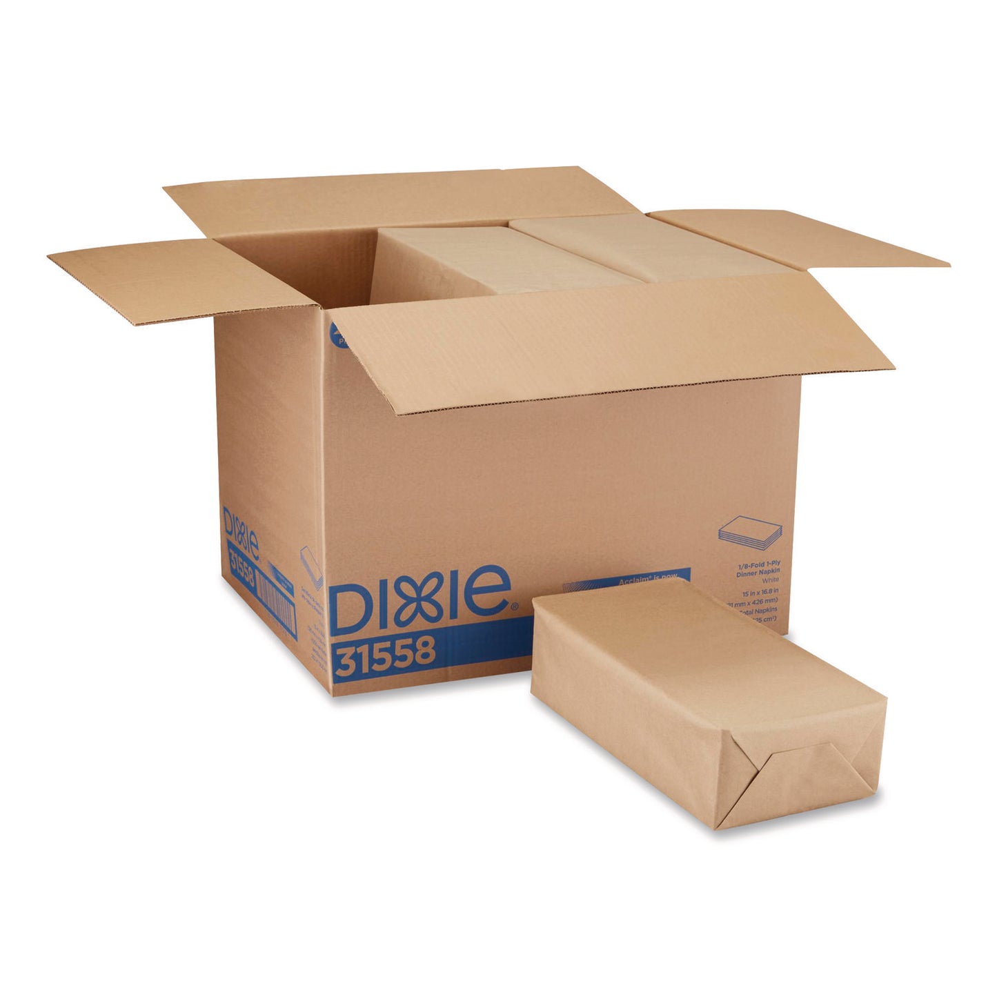 Dixie 1/8-Fold Dinner Napkin, 1-Ply, 15 x 16.8, White, 350/Pack, 12 Packs/Carton (31558)