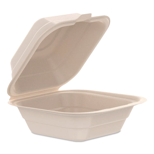 Dart Compostable Molded Fiber Hinged Trays, ProPlanet Seal, 6.12 x 5.87 x 3.1, Natural, 500/Carton (60FBRHT1)