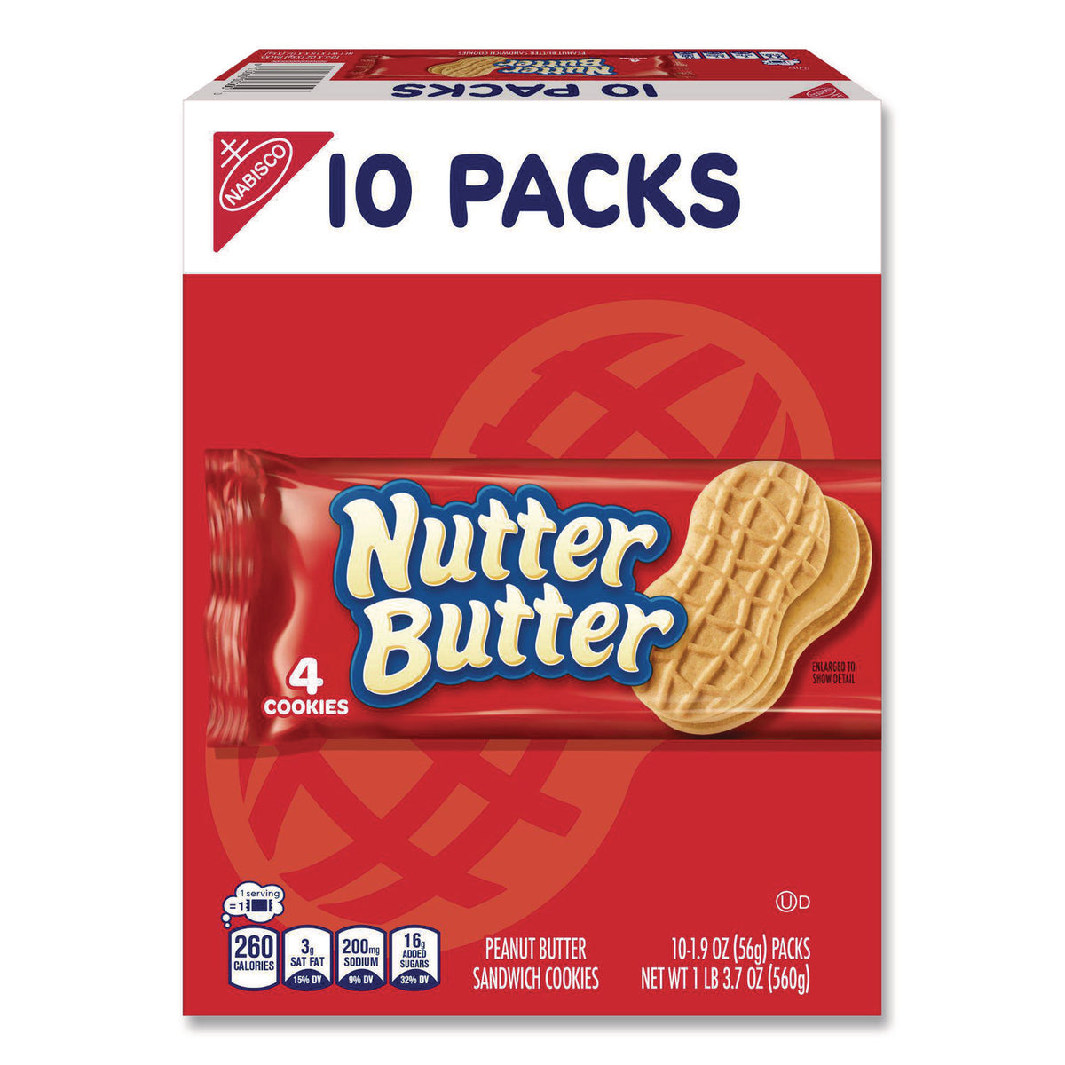 Nabisco Nutter Butter, Peanut Butter, 1.9 oz, 4 Cookies/Pack, 10 Packs/Box (07835)