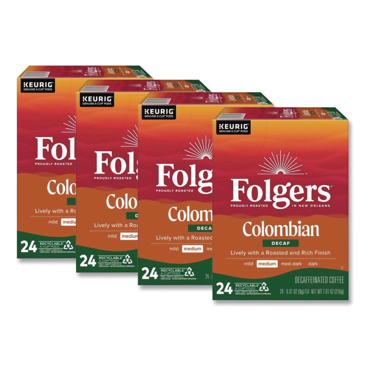 Folgers Colombian Decaf K-Cups, 24/ Box, 4 Boxes/Carton (0570CT)