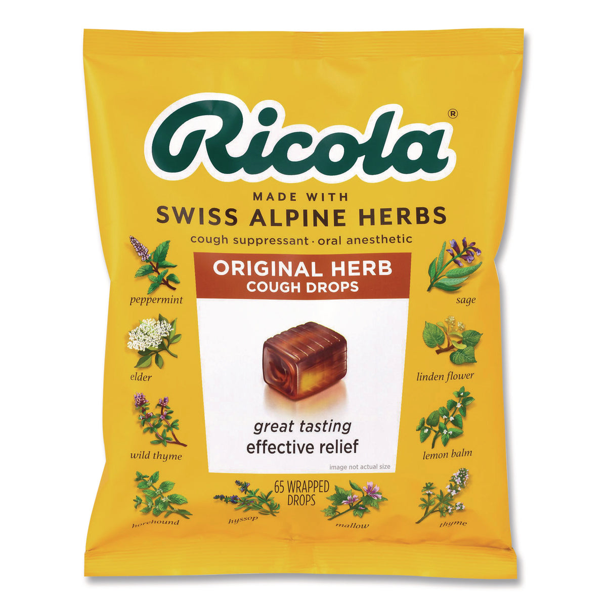 Ricola Cough Drops, Original Herb, 65/Bag, 2 Bags/Pack (22002532)
