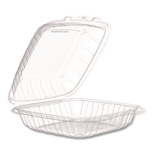 Dart Microwaveable Hinged Containers, ProPlanet, 9 x 8.75 x 3, Clear, Plastic 150/Carton (90PPHT1)