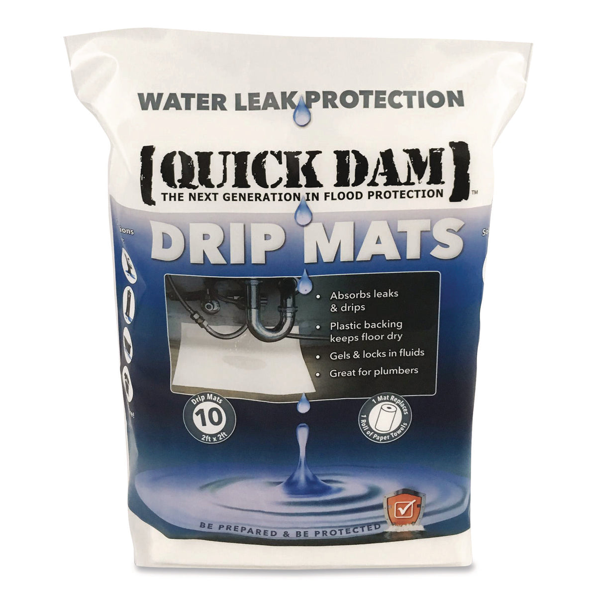 Quick Dam Drip Mats, 20 oz, 2 ft x 2 ft, 10/Pack (WUBM10)