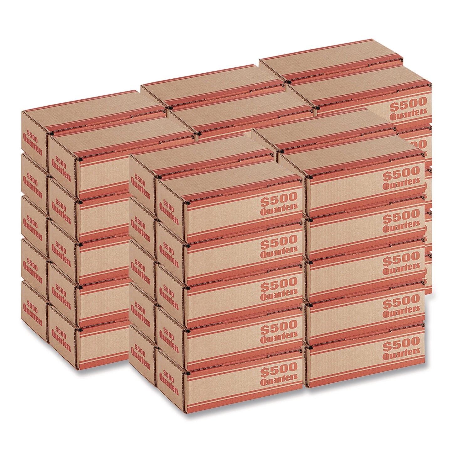 CONTROLTEK Quarters Coin Box, Cardboard, Kraft/Orange, 50/Pack (560062)