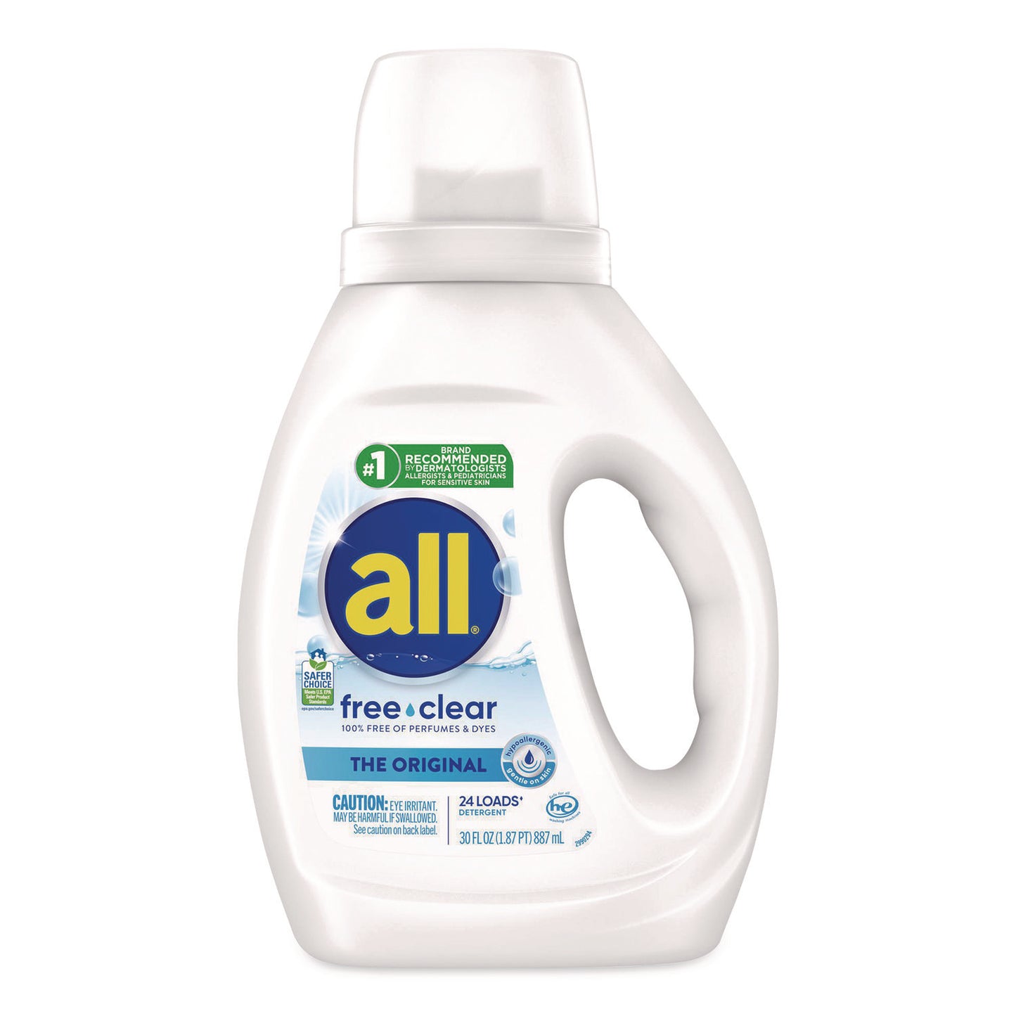 All Free Clear HE Laundry Detergent, 24 Loads, Unscented, 30 oz Bottle, 6/Carton (47427)