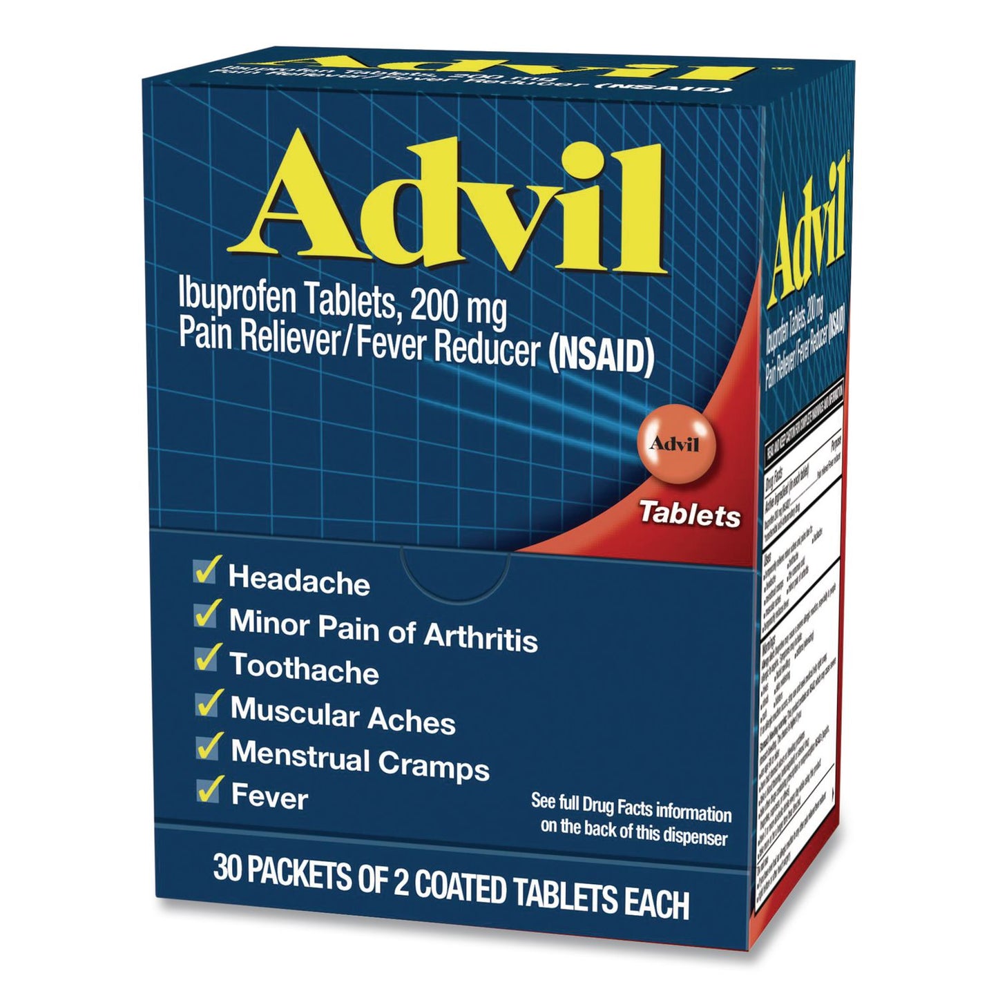 Advil Ibuprofen Tablets Refill Packs, Two-Pack, 30/Box (64008)