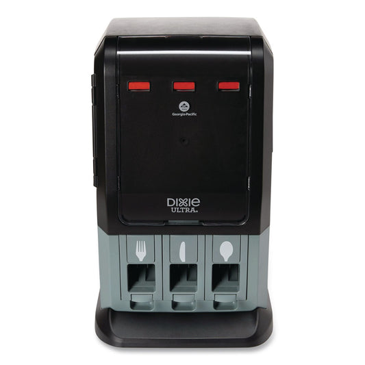 Dixie Tri-Tower Mini Dispenser, Holds Forks/Knives/Spoons or Sporks, 13.15 x 31.03 x 17.5, Black/Gray (DUSSTDSP3MIN)