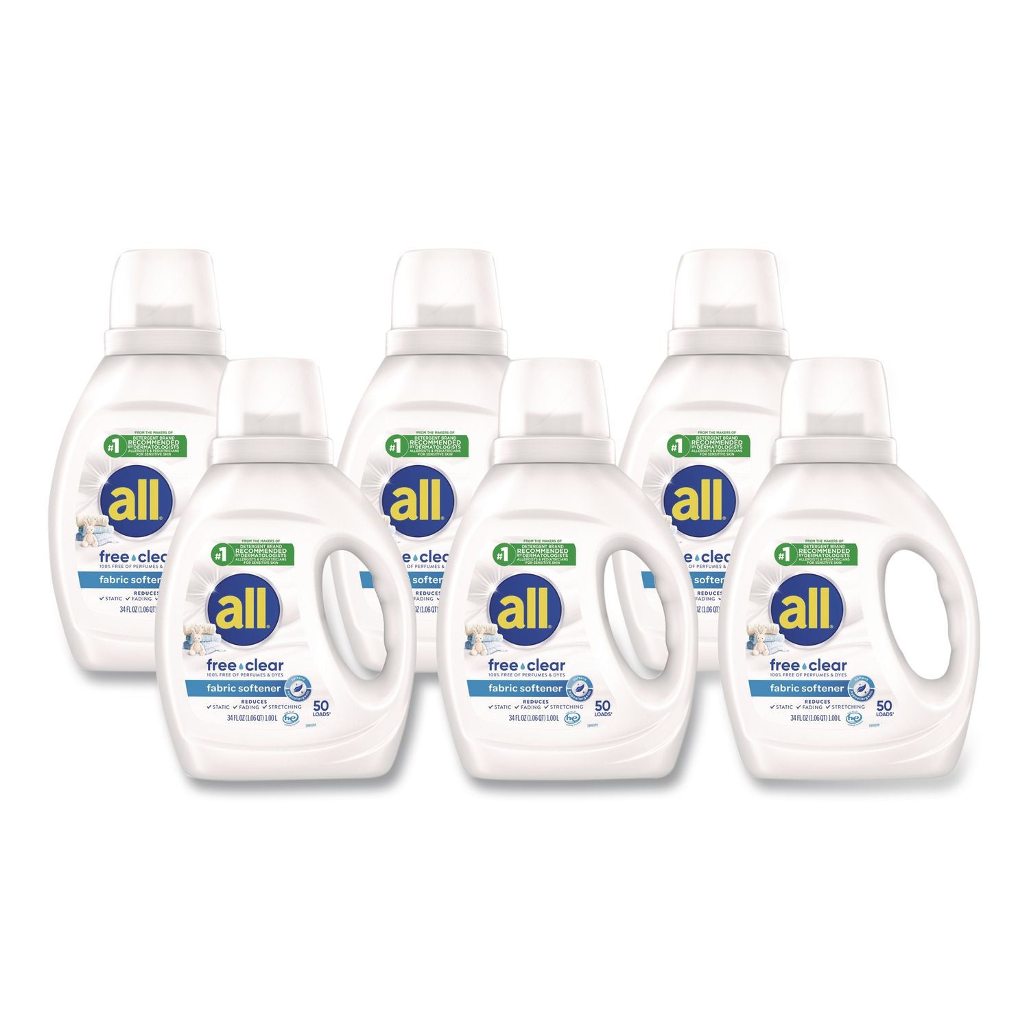 All Free Clear Liquid Fabric Softener, Fragrance Free, 34 oz Bottle, 6/Carton (47430)