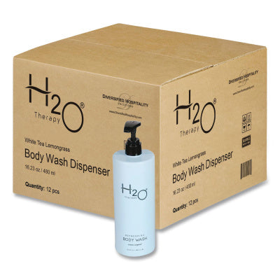 Diversified Hospitality Solutions H2O Therapy Body Wash Air Pump, White Tea and Lemongrass, 16.23 oz Bottle, 12/Carton (259829)
