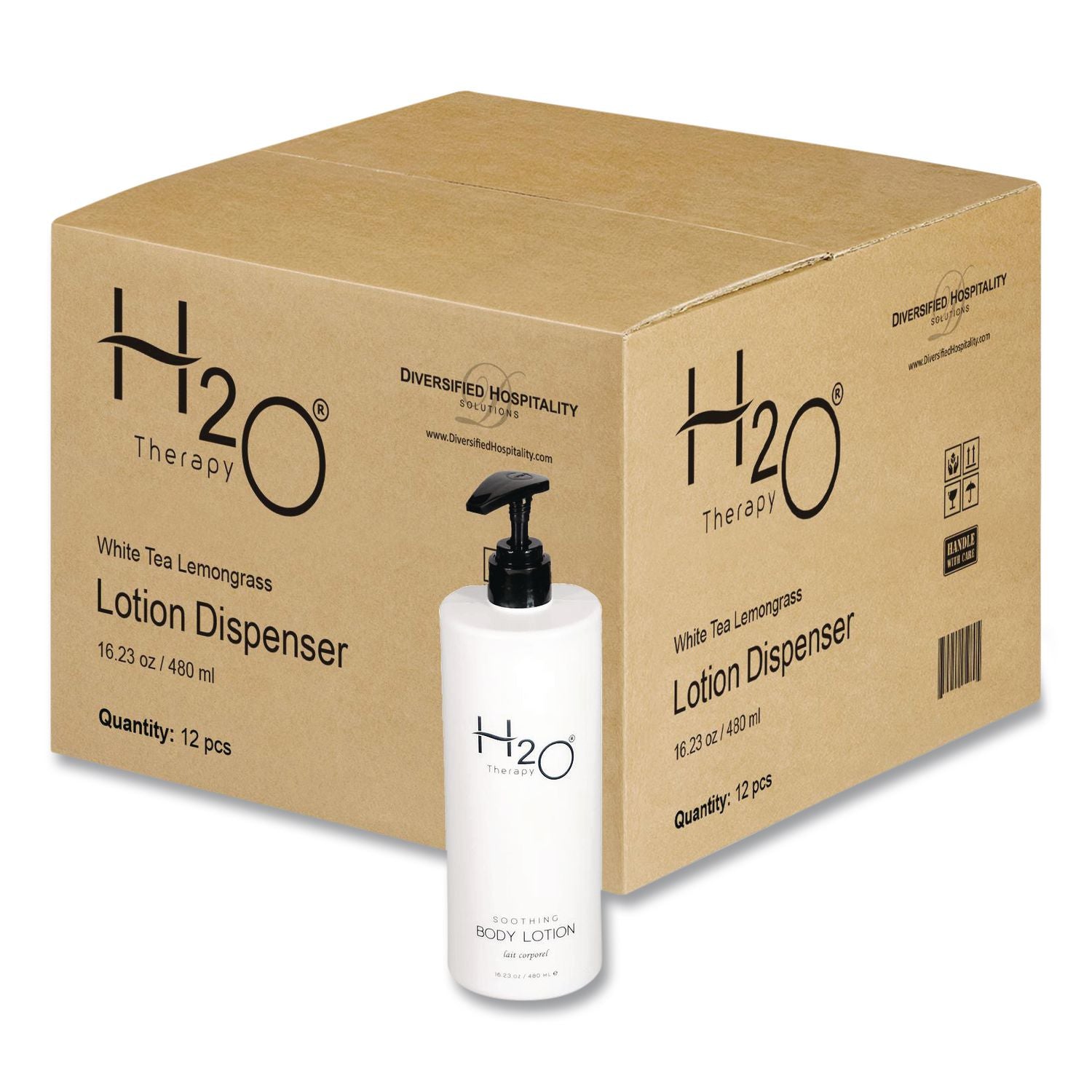 Diversified Hospitality Solutions H2O Therapy Body Lotion Air Pump, 16.23 oz Bottle, 12/Carton (259836)