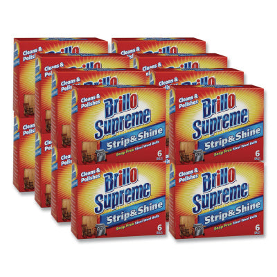 Brillo Strip and Shine Steel Wool Balls, 2.5 x 2, Gray, 6 Balls/Box, 24 Boxes/Carton (23306)