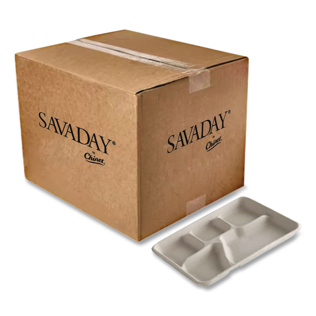 Chinet Savaday Molded Fiber Dinnerware, 5-Compartment Plate, Paper, 10.5" dia, White, 250/Carton (21040)