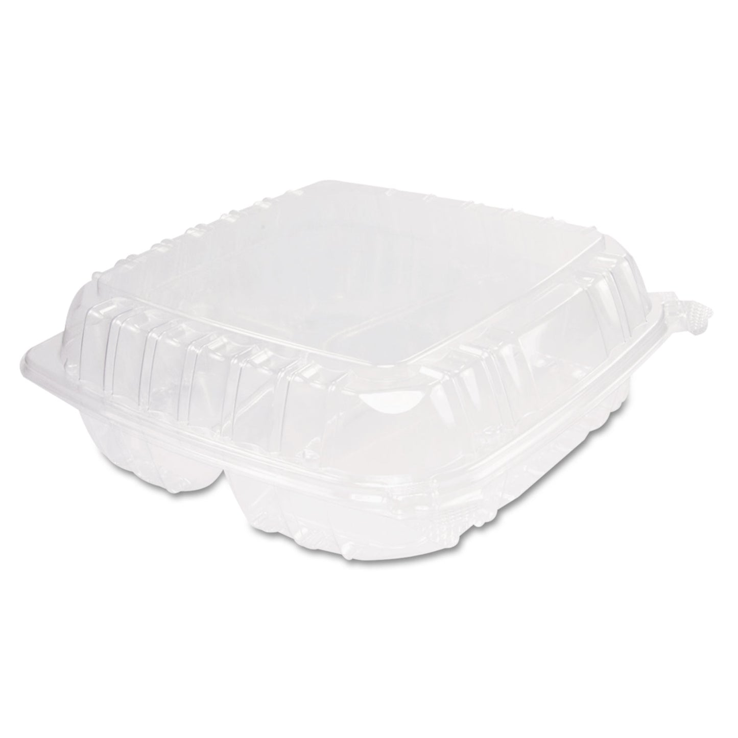 Dart ClearSeal Hinged-Lid Plastic Containers, 3-Compartment, 9.4 x 8.9 x 3, Plastic, 100/Bag, 2 Bags/Carton (DCCC95PST3)