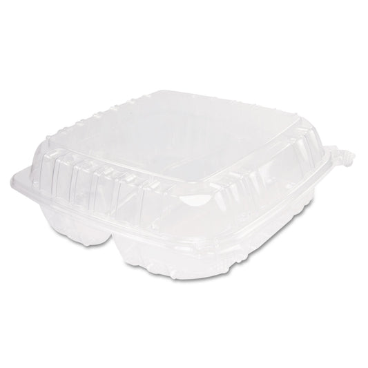 Dart ClearSeal Hinged-Lid Plastic Containers, 3-Compartment, 9.4 x 8.9 x 3, Plastic, 100/Bag, 2 Bags/Carton (DCCC95PST3)