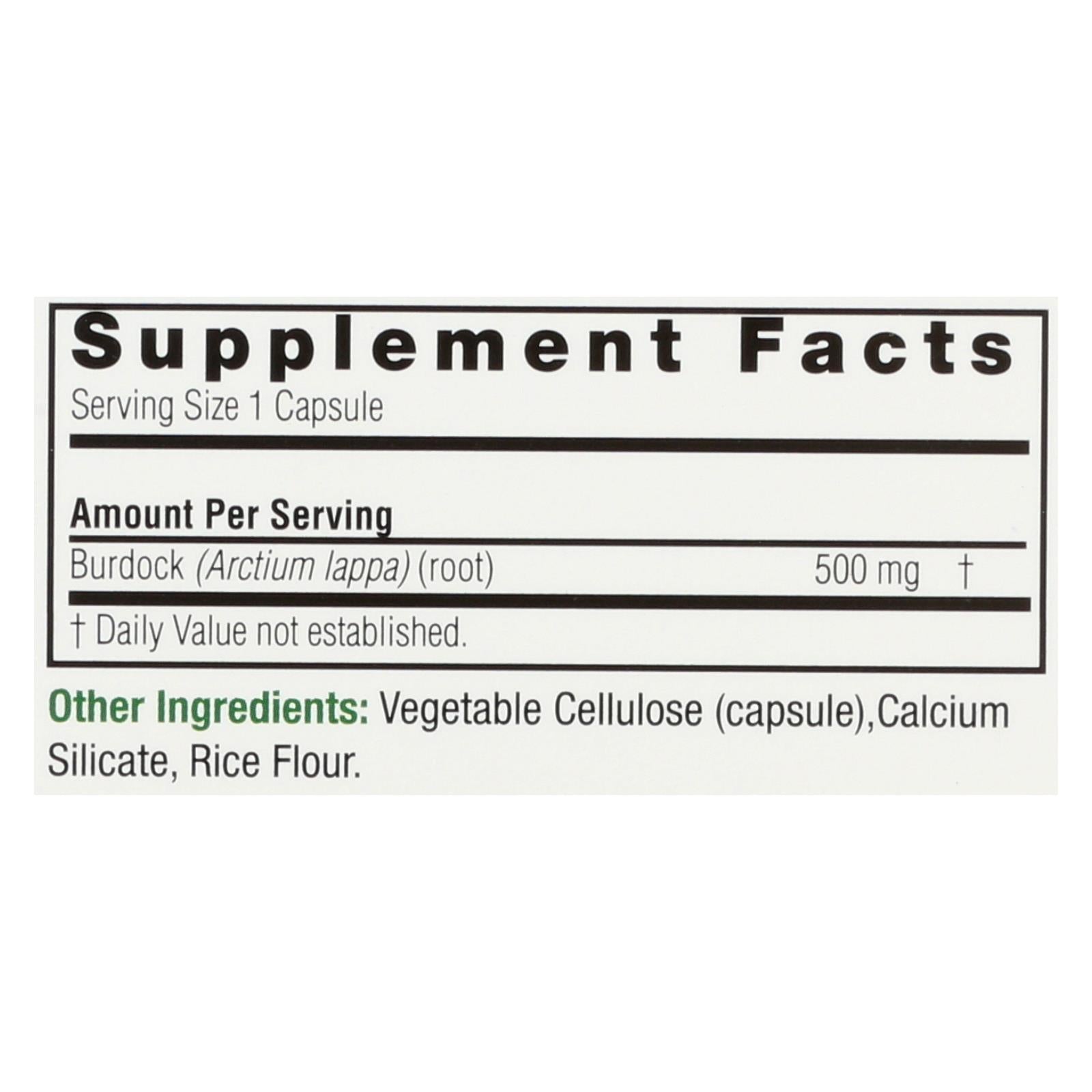 Nature's Answer - Burdock Root - 90 Vegetarian Capsules