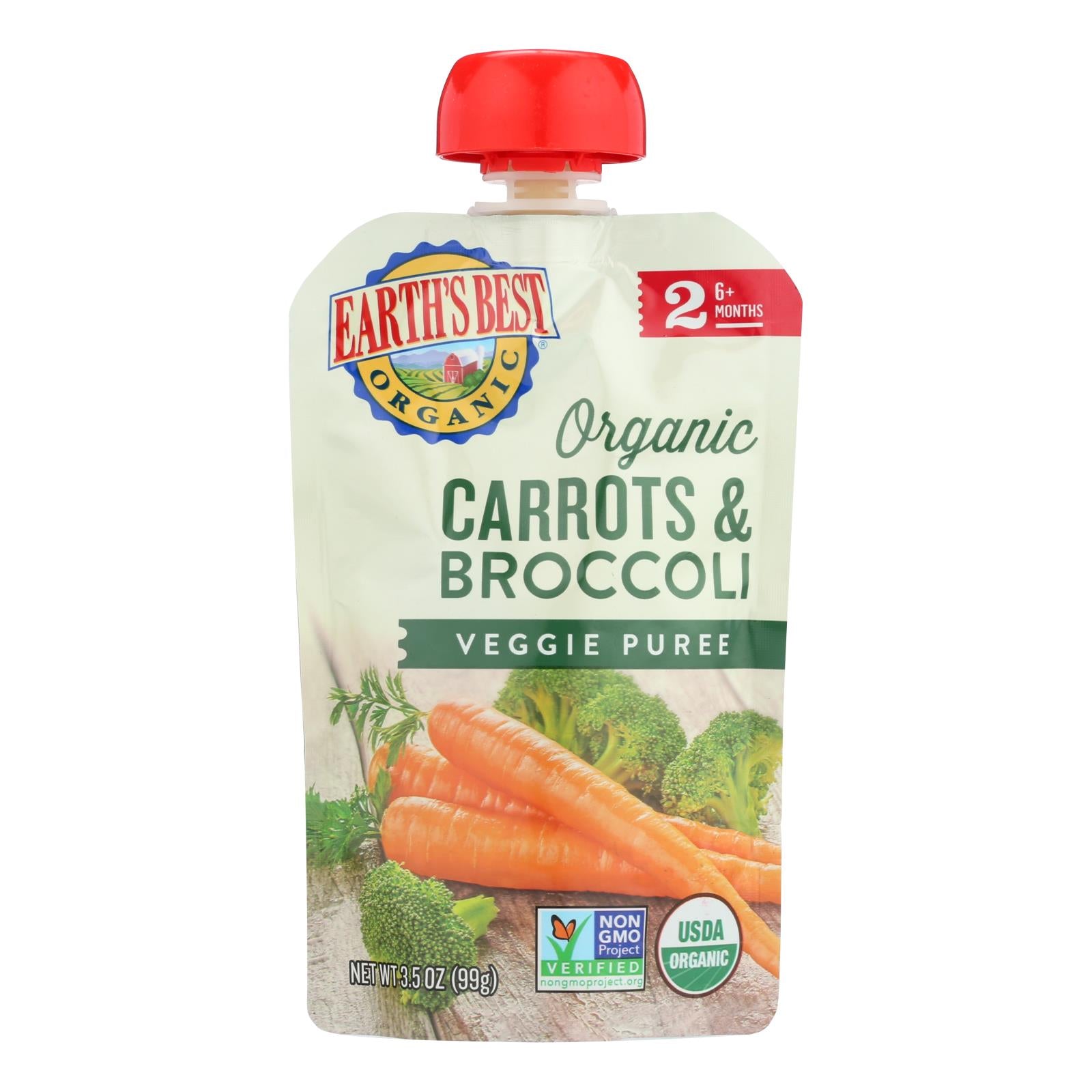 Earth's Best Organic Carrots And Broccoli Baby Food Puree - Stage 2 - Case Of 12 - 3.5 Oz.