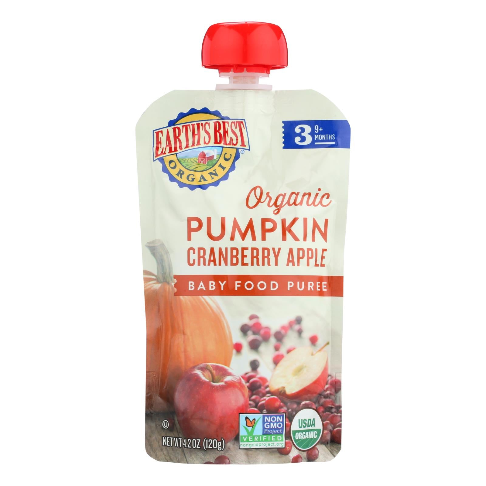 Earth's Best Organic Pumpkin Cranberry Apple Baby Food Puree - Stage 3 - Case Of 12 - 4.2 Oz.