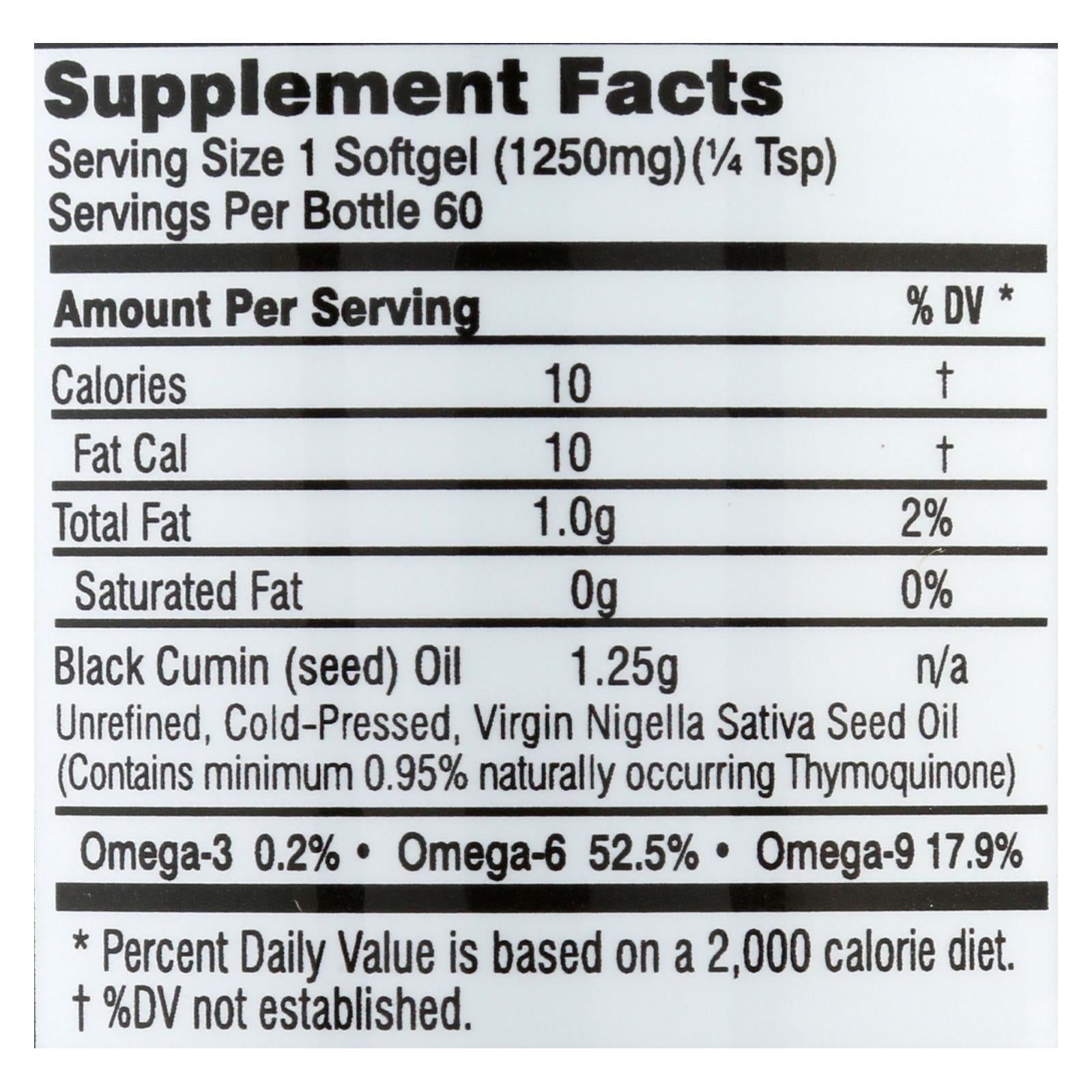 Black Seed Oil - 1250 Mg - 60 Softgel Capsules