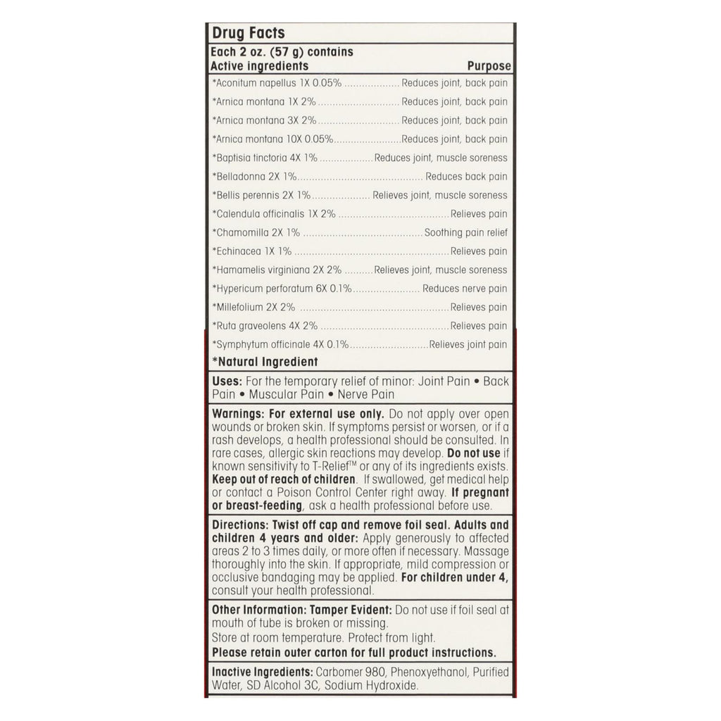 T-relief - Pain Relief Gel - Arnica Plus 12 Natural Ingredients - 1.76 Oz