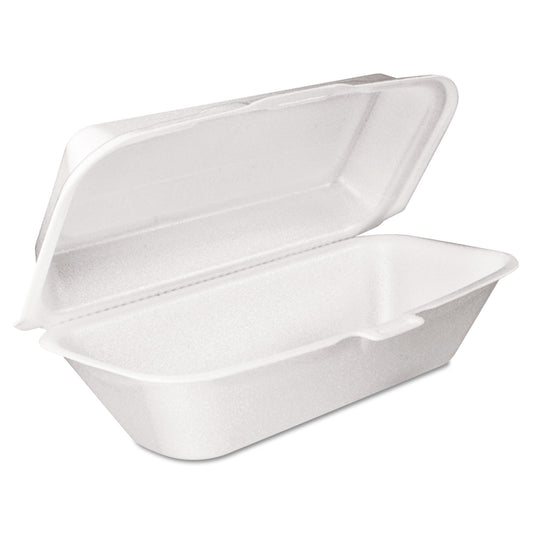 Dart Foam Hinged Lid Container, Hoagie Container with Removable Lid, 5.3 x 9.8 x 3.3, White, 125/Bag, 4 Bags/Carton (DCC99HT1R)