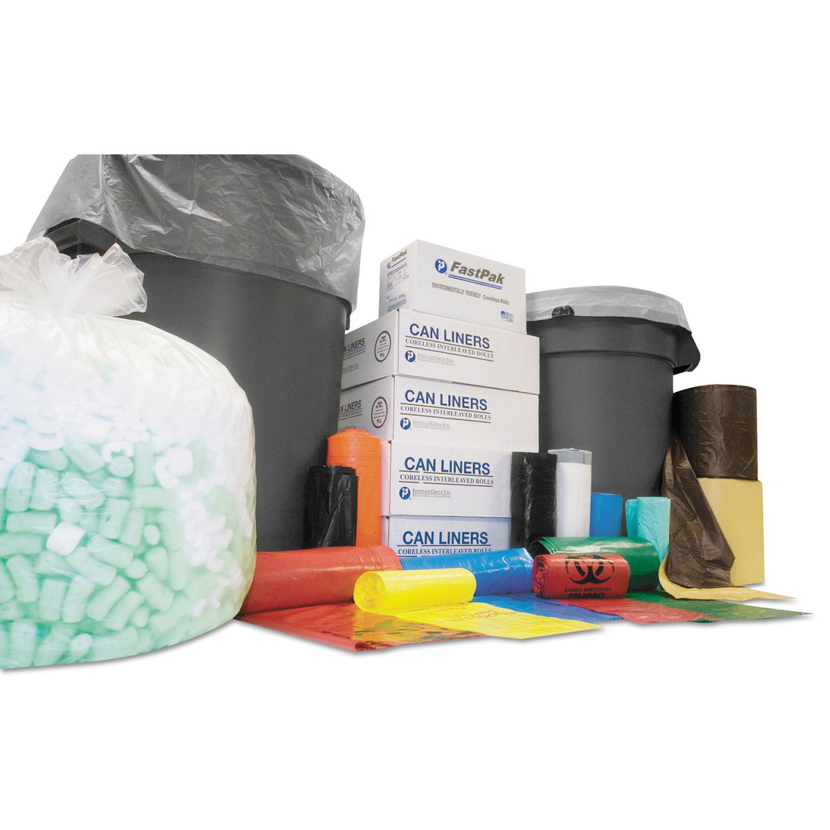 Inteplast Group High-Density Commercial Can Liners, 60 gal, 12 mic, 38" x 60", Black, Interleaved Roll, 25 Bags/Roll, 8 Rolls/Carton (IBSS386012K)