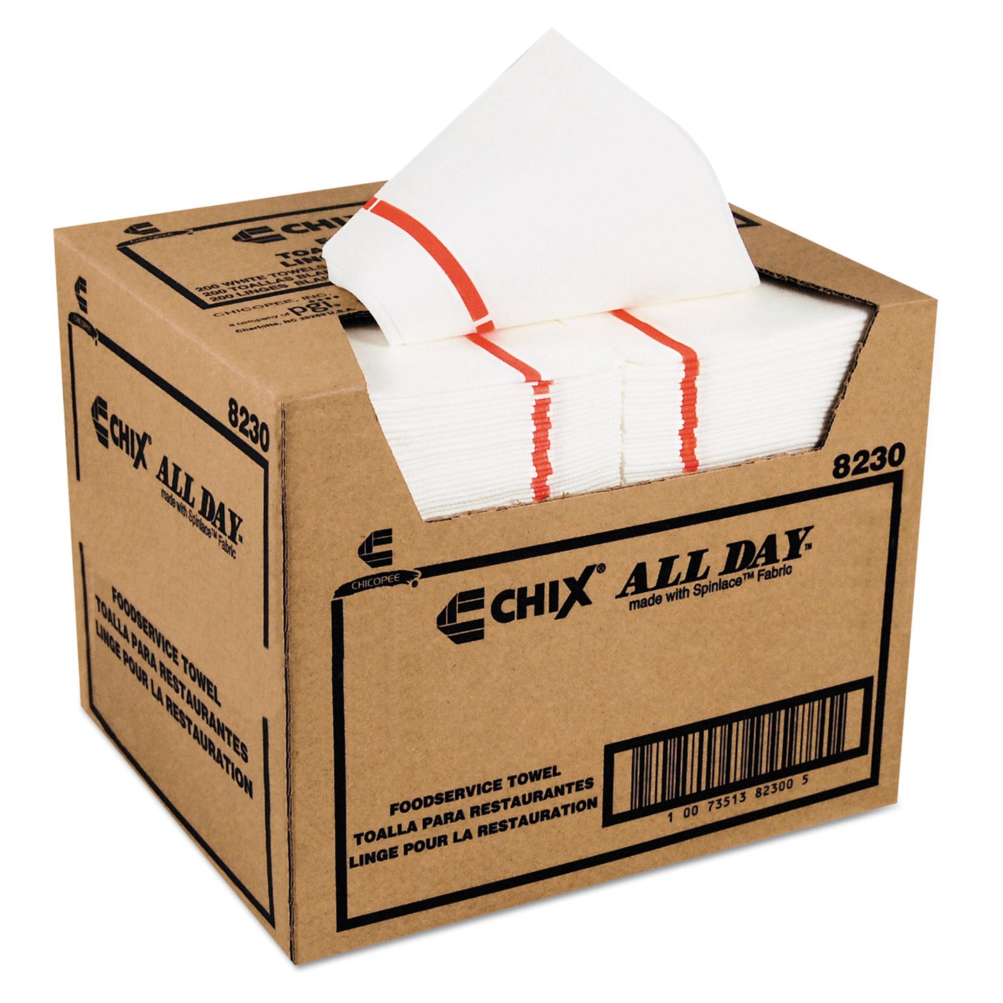 Chix Foodservice Towels, 1-Ply, 12.25 x 21, White/Red Stripe, 200/Carton (CHI8230)